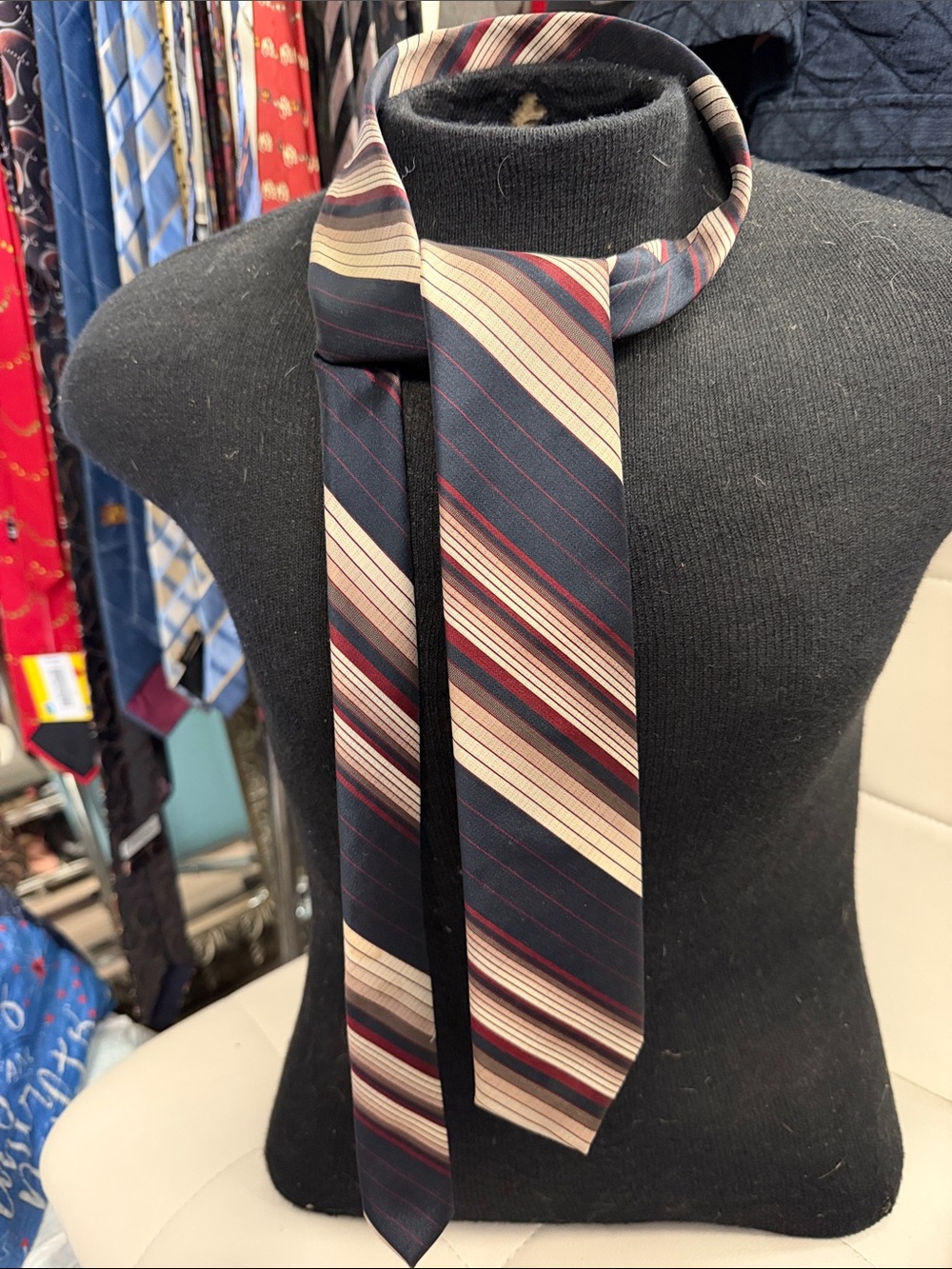 Guy Laroche Navy, Burgundy and Cream Diagonal Stripe Tie